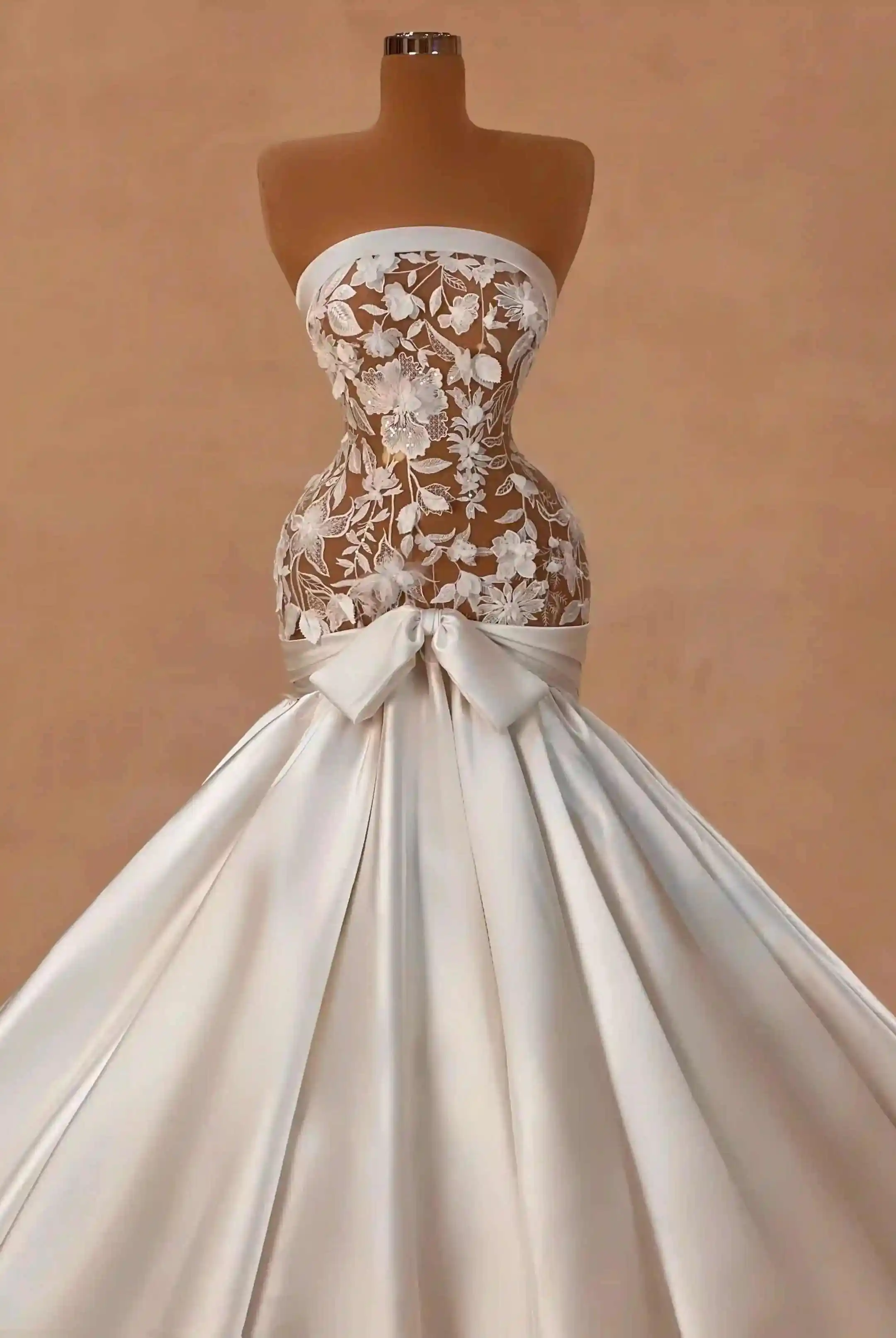 Elegant Wedding Dress Sleeveless Flower 3D Flowers Lace Bridal Gowns Appliques Satin Vestina De Novia Plus Size Customized