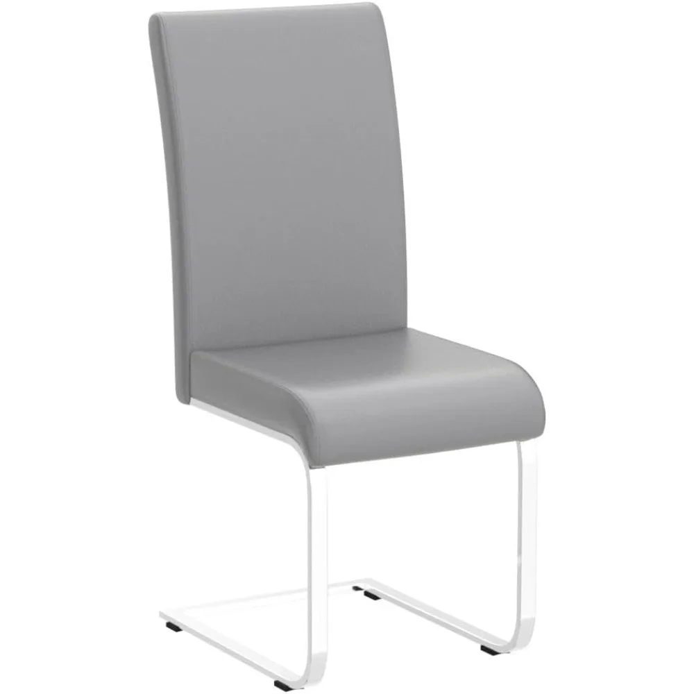 Upholstered Leather Dining Chairs with Metal Legs and High Back for Kitchen and Living Room