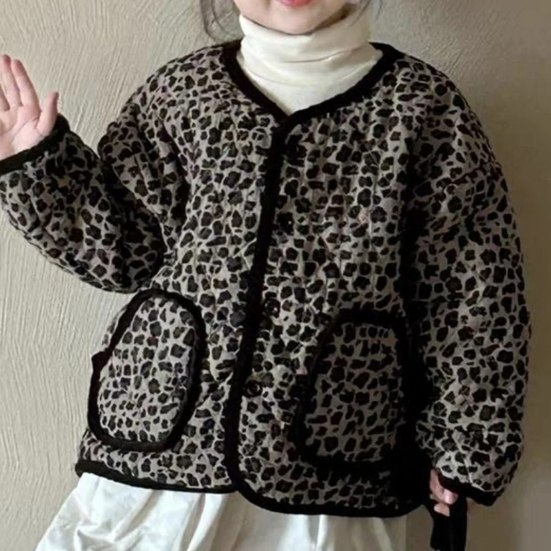 

Girls' Velvet Coat Autumn/Winter 2024 New Children's Winter Clothing Girls' Baby Leopard Pattern Clothes Thickened