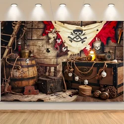 Vibrant nautical treasure map photography background - Pirate Party tapestry steering wheel design