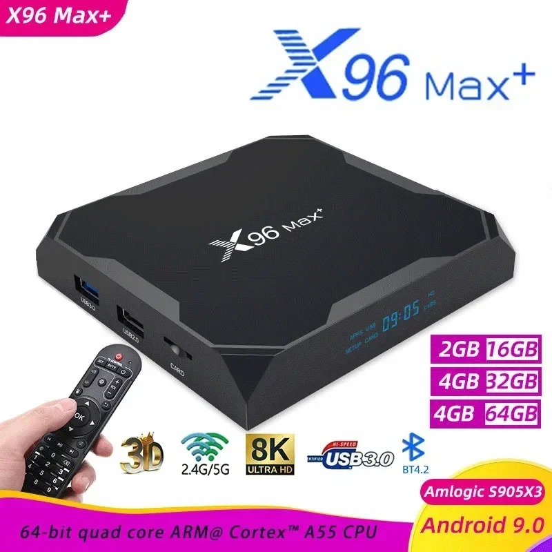 

X96 MAX+ Android 9.0 TV BOX Amlogic S905X3 Quad Core 4GB 64GB 32GB 8K Wifi 1000M 4K Smart TV X96 Max Plus Youtube 2GB 16G Media