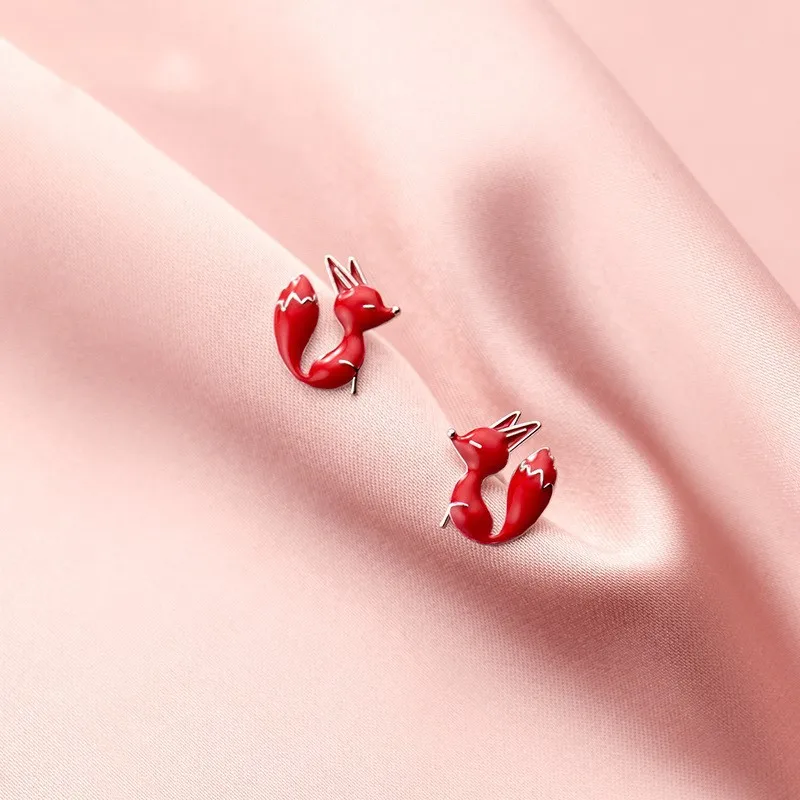 

Buyee 925 Sterling Silver Female Stud Earring Elegant Fox Simple Red Earring for Women Fashion Big Fine Jewelry Earrings Gift