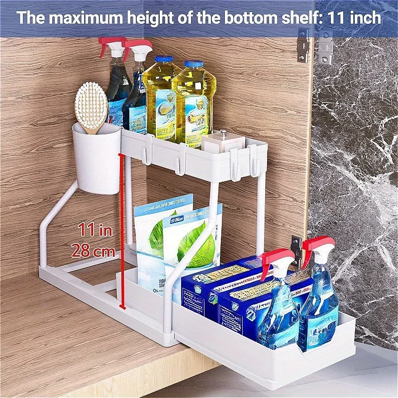 Hot Selling Pull-Out Storage Rack Multi-Layer Kitchen Bathroom Organizer for Sink Area & Seasoning Storage