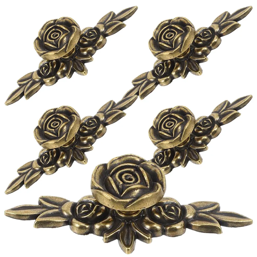 

5Pcs Rose Floral Cabinet Knobs Vintage Style Zinc Alloy Drawer Pulls for Kitchen Cabinets Desk Drawers Shoe Cupboard Bookcase