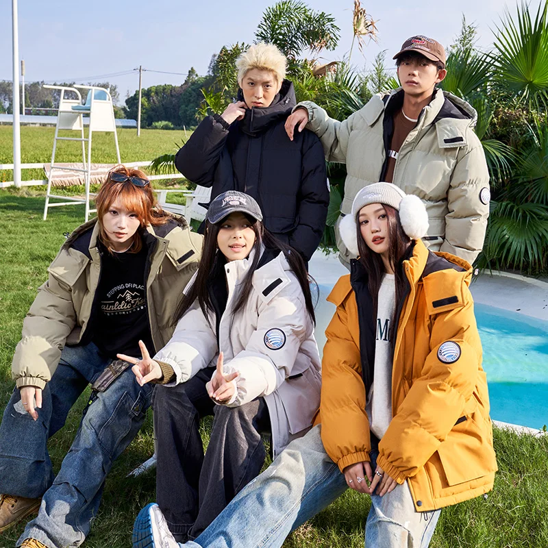 2024 Men's Winter Jacket Trendy Street Thickened Warm Removable Hooded Parkas Women's Casual Snow Windproof Cotton Padded Coat