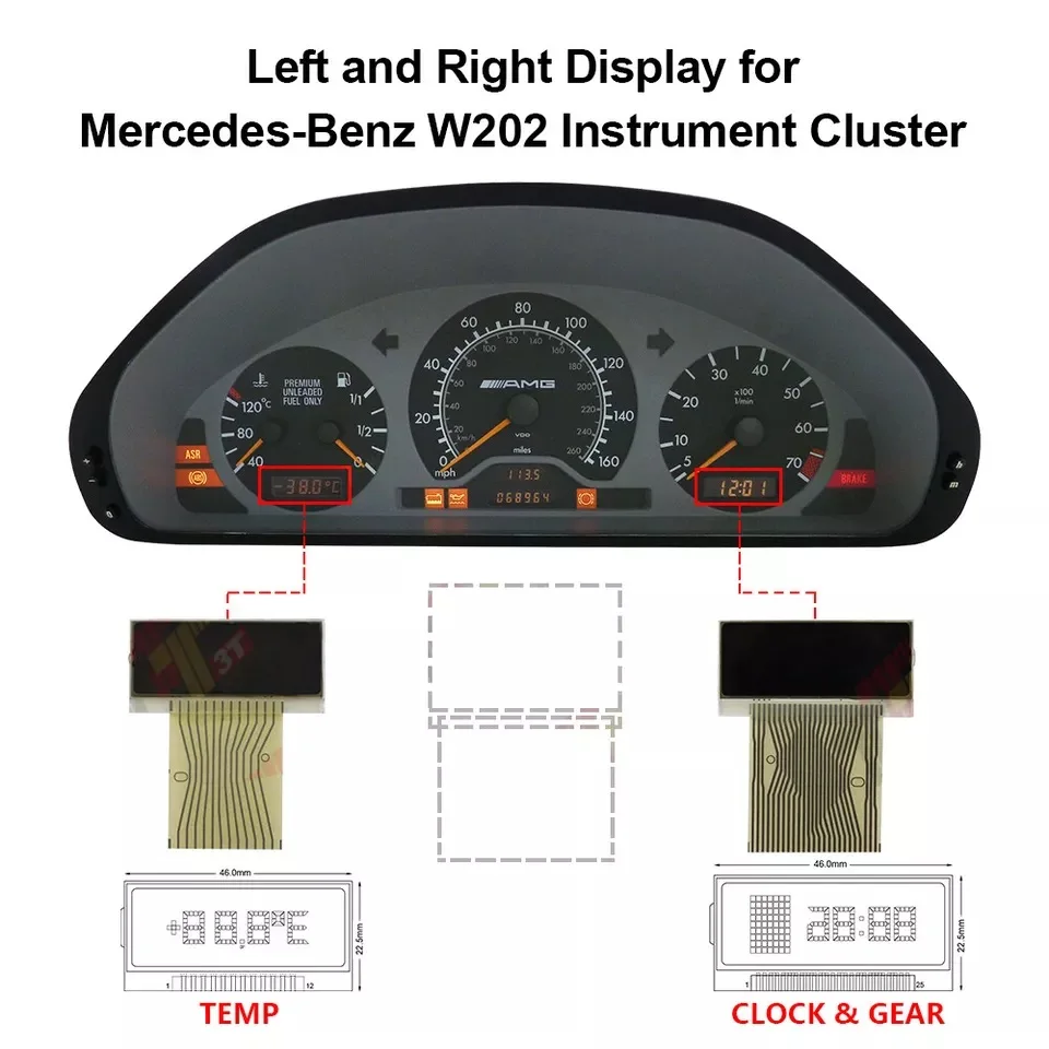 Dashboard Left and Right  LCD  Display for Mercedes W202 W208 W210 R170 Instrument Cluster