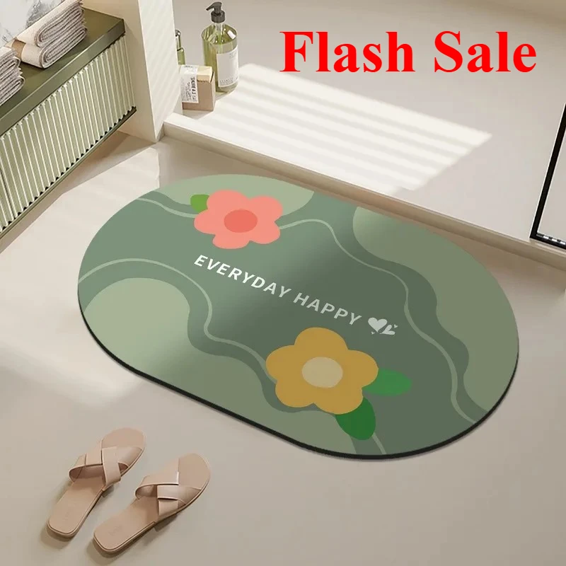2025 new Flash Sale small fresh square oval diatom mud bathroom floor mat toilet mat bathroom floor mat