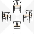 Alden Design Mid- Metal Dining Chairs With Woven Seat, Set Of 2, Black