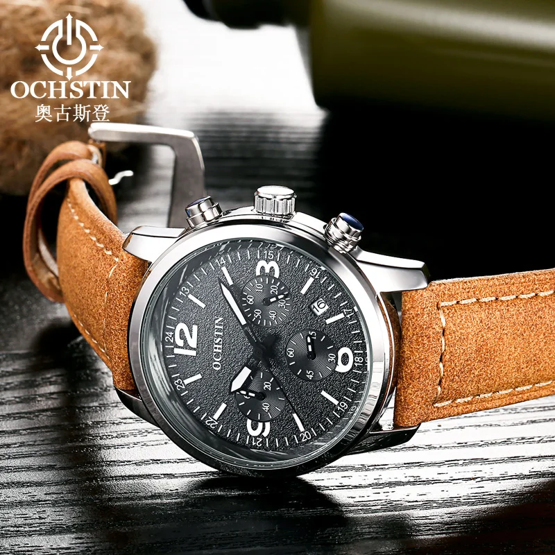OCHSTIN Legend Collection Wristwatch Man Quartz Movement Watches Men's Genuine Leather Strap Clock Chronograph Fashion Watch