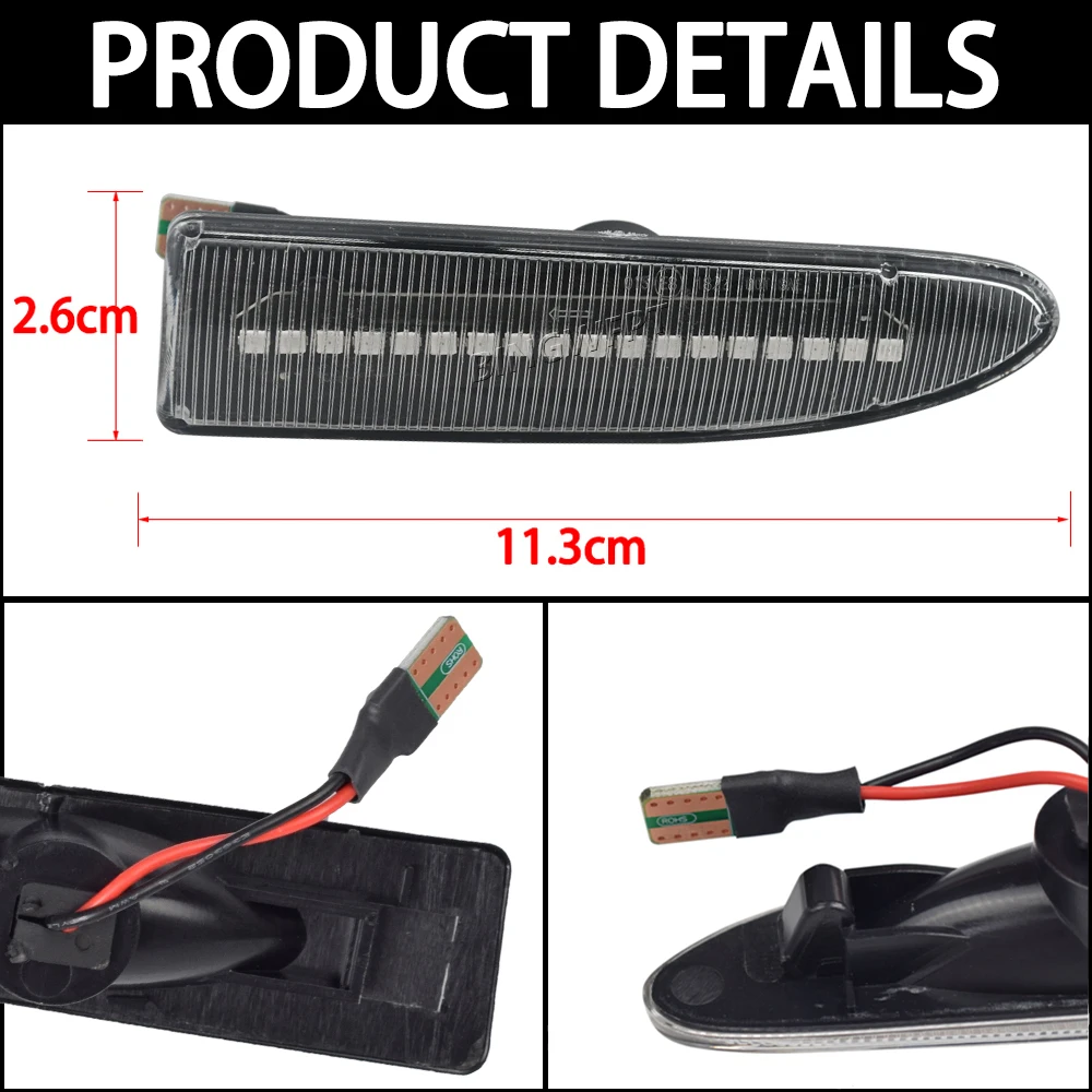 2PCS Amber For Jaguar X-Type 2002 2003 2004-2009 Car LED Dynamic Turn Signal Lights Side Marker Fender Blinker Indicator Lamp
