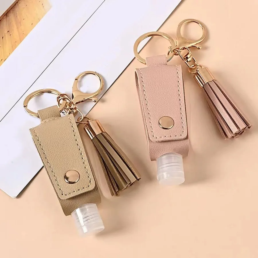 Multifunction Portable Travel Bottle Keychain Hand Sanitizer Bottle PULeather Tassel Key Chain Car Keychain Key Ring Accessories