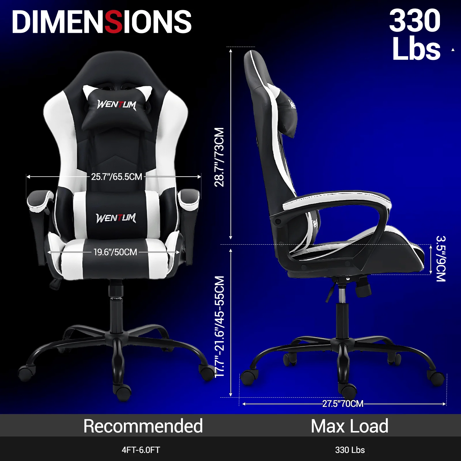 Ergonomic Gaming Chair Racing Style Office Chair, Computer Desk Chair, Swivel Reclining PU Leather PC Gamer Chair, White