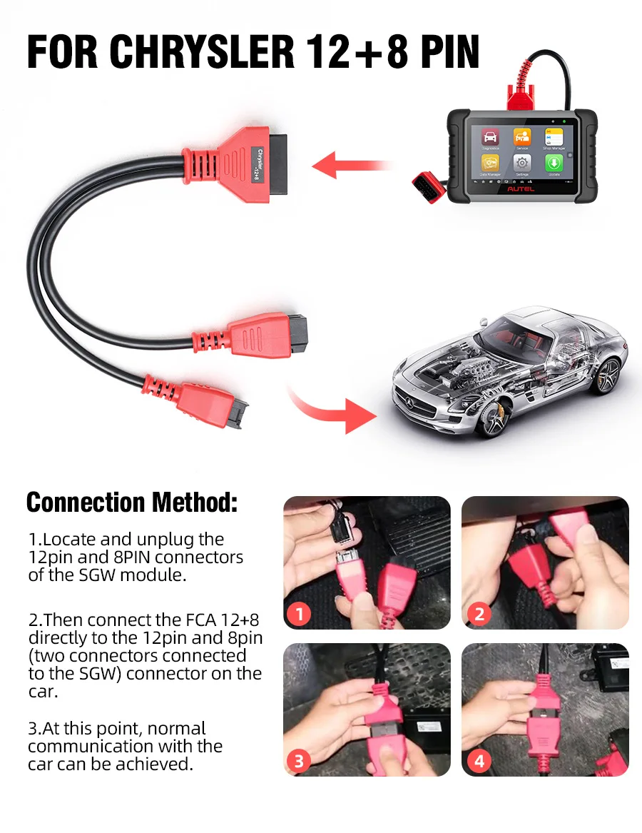 Für Chrysler 12+8 OBD2-Adapterkabel Bypass SGW für Jeep Dodge Fiat Kompatibel mit Autel Maxisys Launch X431 Diagnosetool – Detail 2