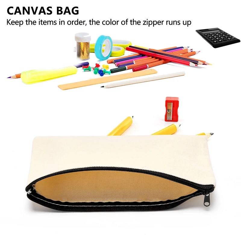 Imagem -05 - Canvas Zipper Cosmetic Bolsa Bolsa em Branco Lápis Faça Você Mesmo Craft School Bolsa Bolsa Cosmético 50 Pcs