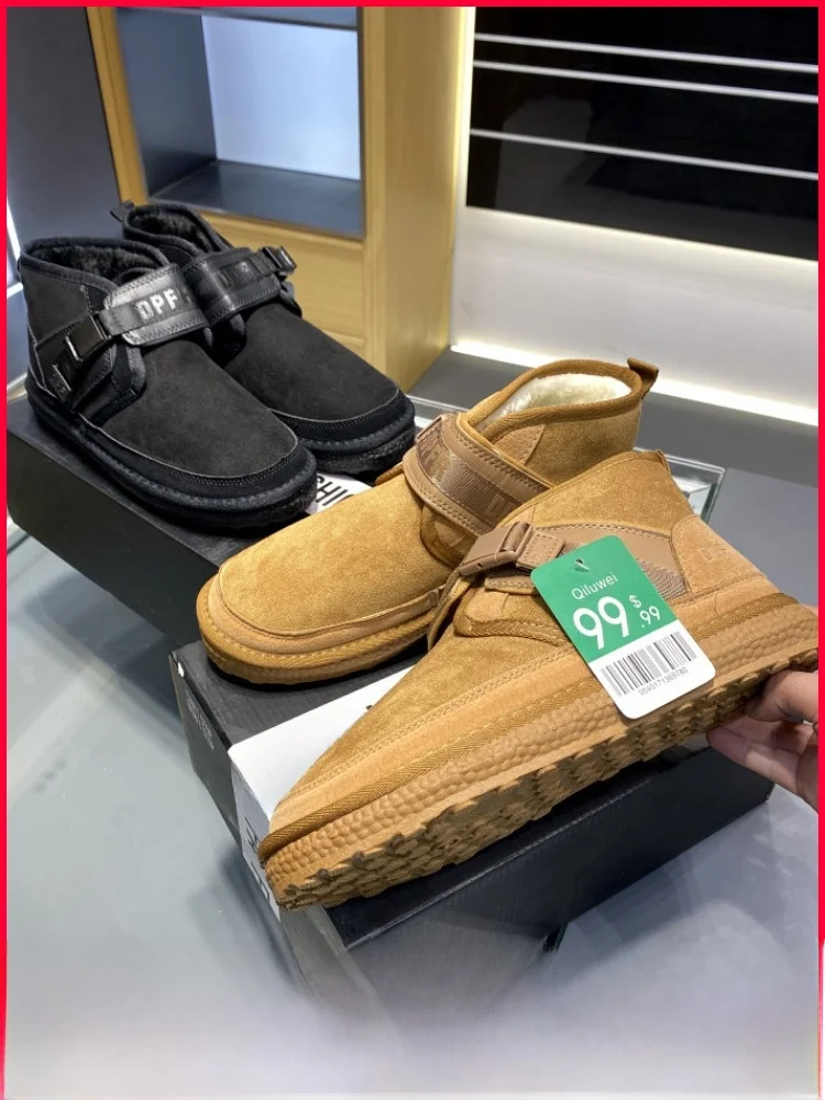 

Утепленные зимние ботинки из искусственной кожи с бархатной подкладкой, мужские модные повседневные короткие сапоги на резиновой подошве