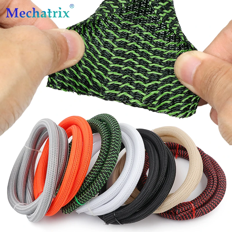 7 Colors Self Closed Braided Sleeves Dia. 3mm ~ 32mm Expandable PET Split Loom Car Wire Harness Sleeving Wrap Cable Organizer