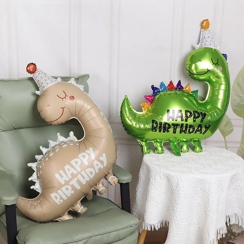 Großer Dinosaurier-Ballon, alles Gute zum Geburtstag, Foto-Requisiten, Aluminiumfolie, braun, mattiert, grün, glänzend, Ballon, Geburtstag, Party, Dekoration, Kinderbevorzugung