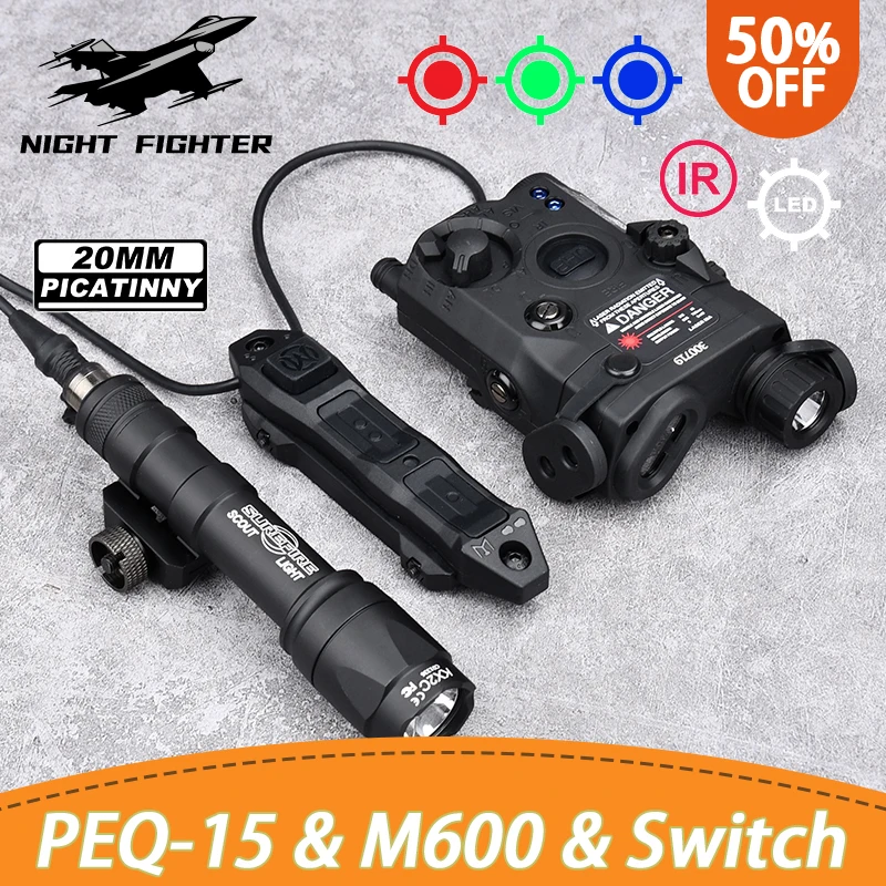 

WADSN Airsoft UHP AN PEQ 15 PEQ-15 LA5C Red Dot Green Blue Laser Indicator IR Fill Light Scout LED AR15 Fit 20MM Rail Hunting