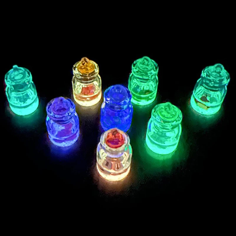 2Pcs 1:12 Dollhouse Miniature Luminous Glass Bottles Toy for Children Glow in Night DIY Dollhouse Decoration Accessories Gifts