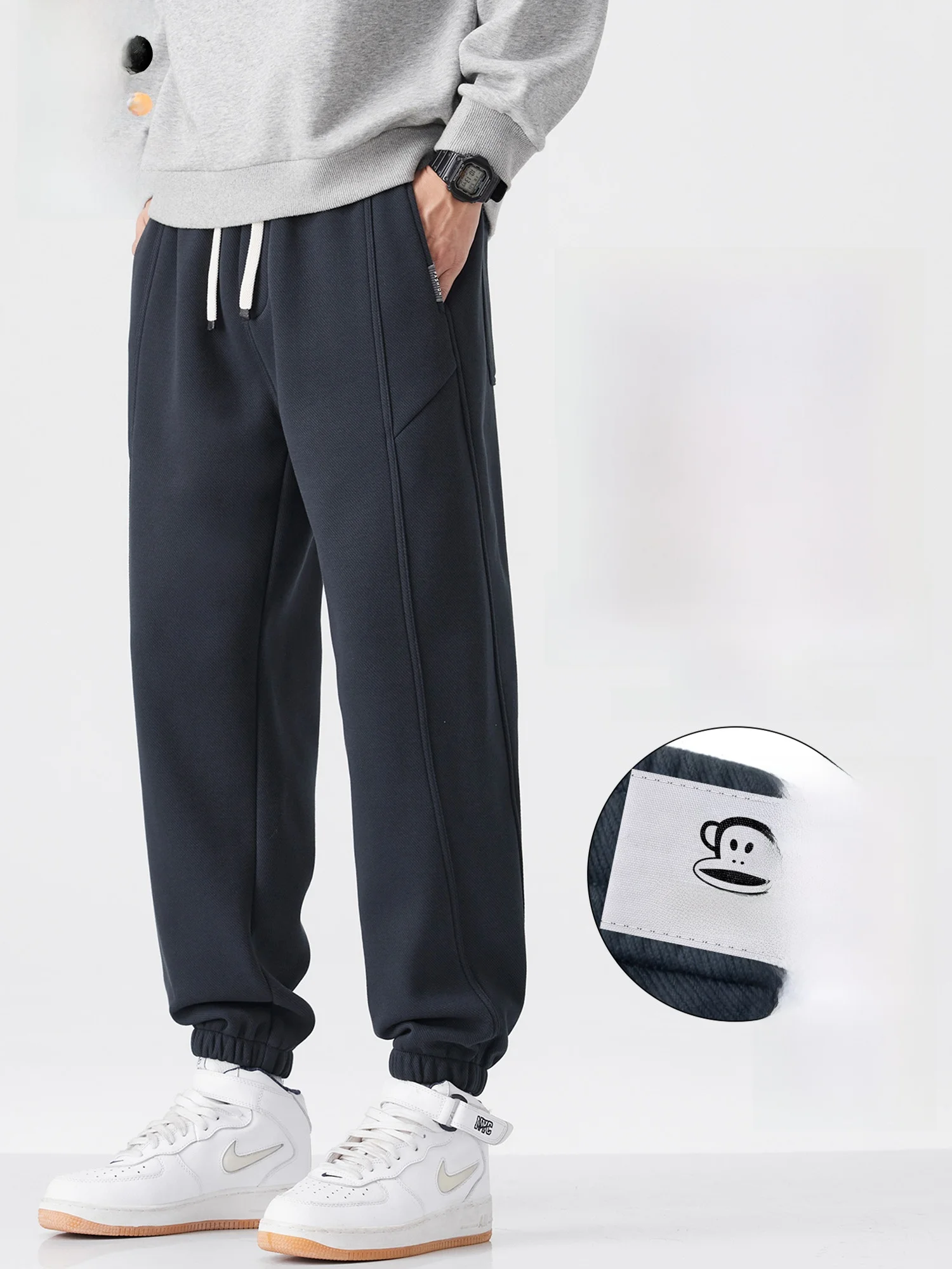 

Мужские повседневные брюки PaulFrank на флисовой подкладке, теплые спортивные брюки в американском стиле Харадзюку, свободного кроя, с эластичным поясом на шнурке