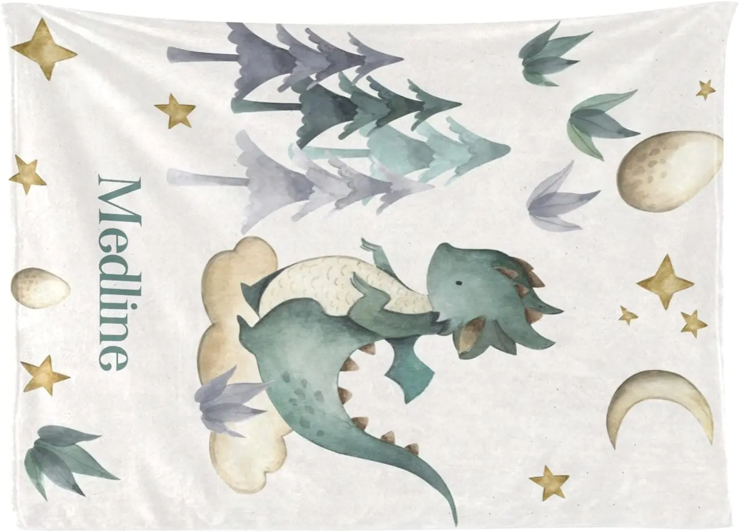 Watercolor Dragon Animal Personalized Kid Baby Blanket Customized 30 x 40 Inch Throw with Name Text for Girl Boy Baby