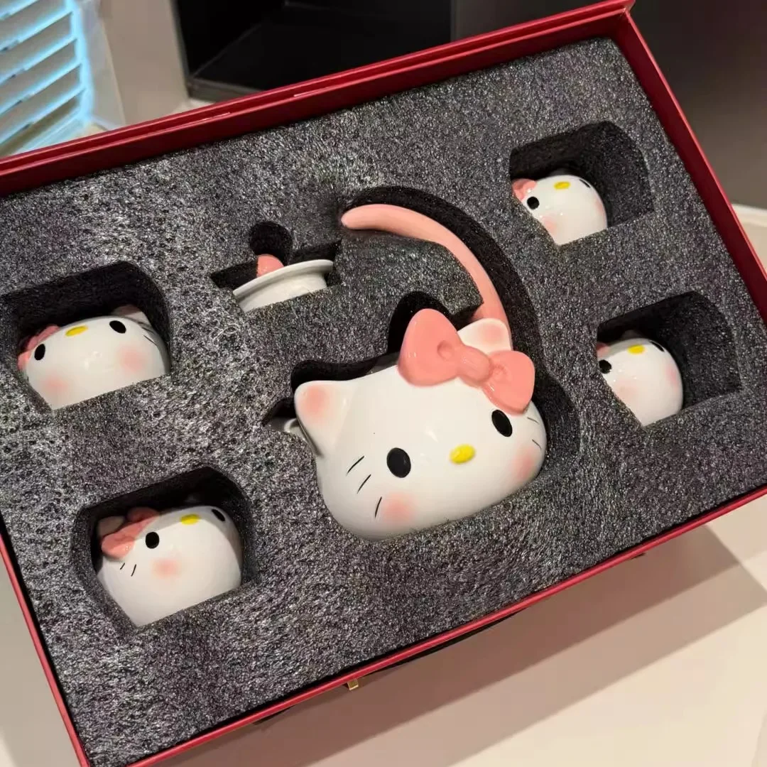 

2025 New Home Use Hello Kitty Tea Set Girl Heart Guest Drinking Tea Cup Friend Moving Gift Cute Cartoon Anime Kitchen Diningware