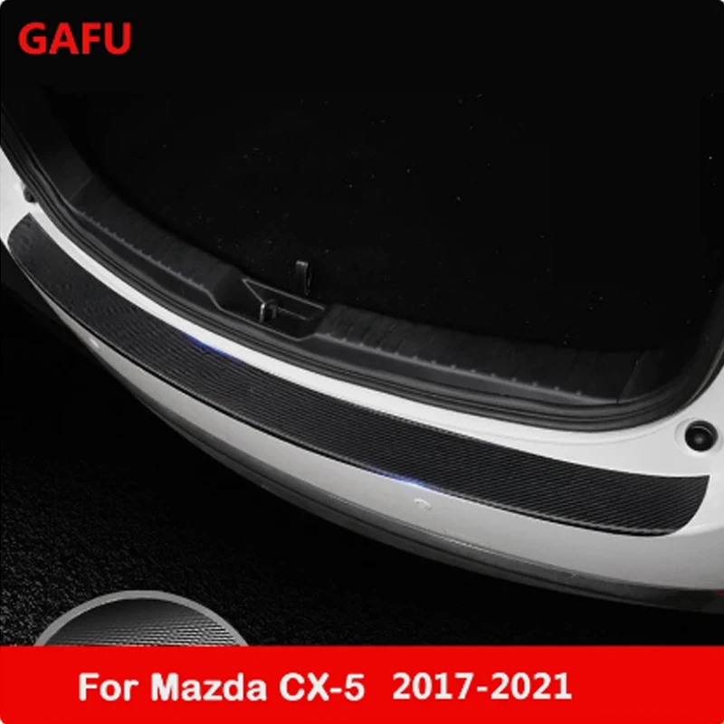 For Mazda CX5 CX 5 2017 2018 2019 2020 2021 Accessories Carbon Fiber PU Rear Bumper Protector Plate Exterior Cover Trim