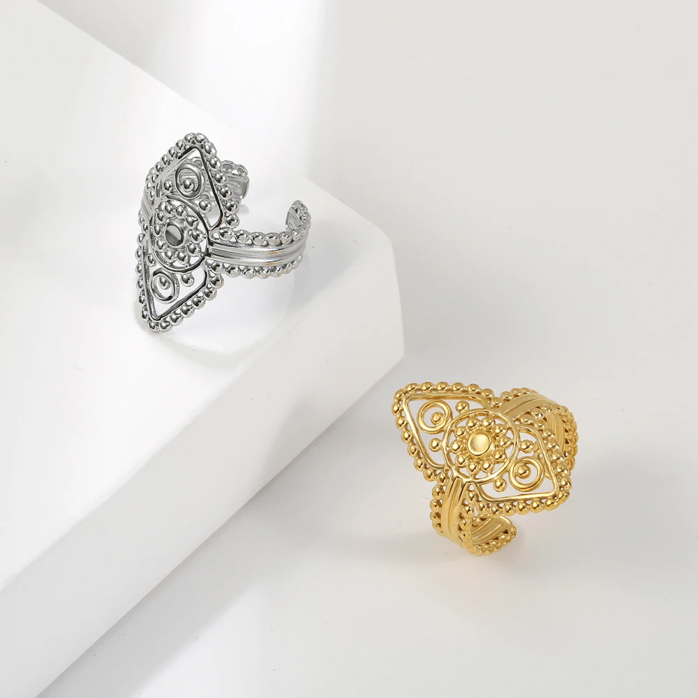 COOLTIME Indische Blume des Lebens Ringe für Männer Frauen Edelstahl Einstellbare Gold Farbe Ringe Mode Schmuck Geschenk Großhandel – Detail 6