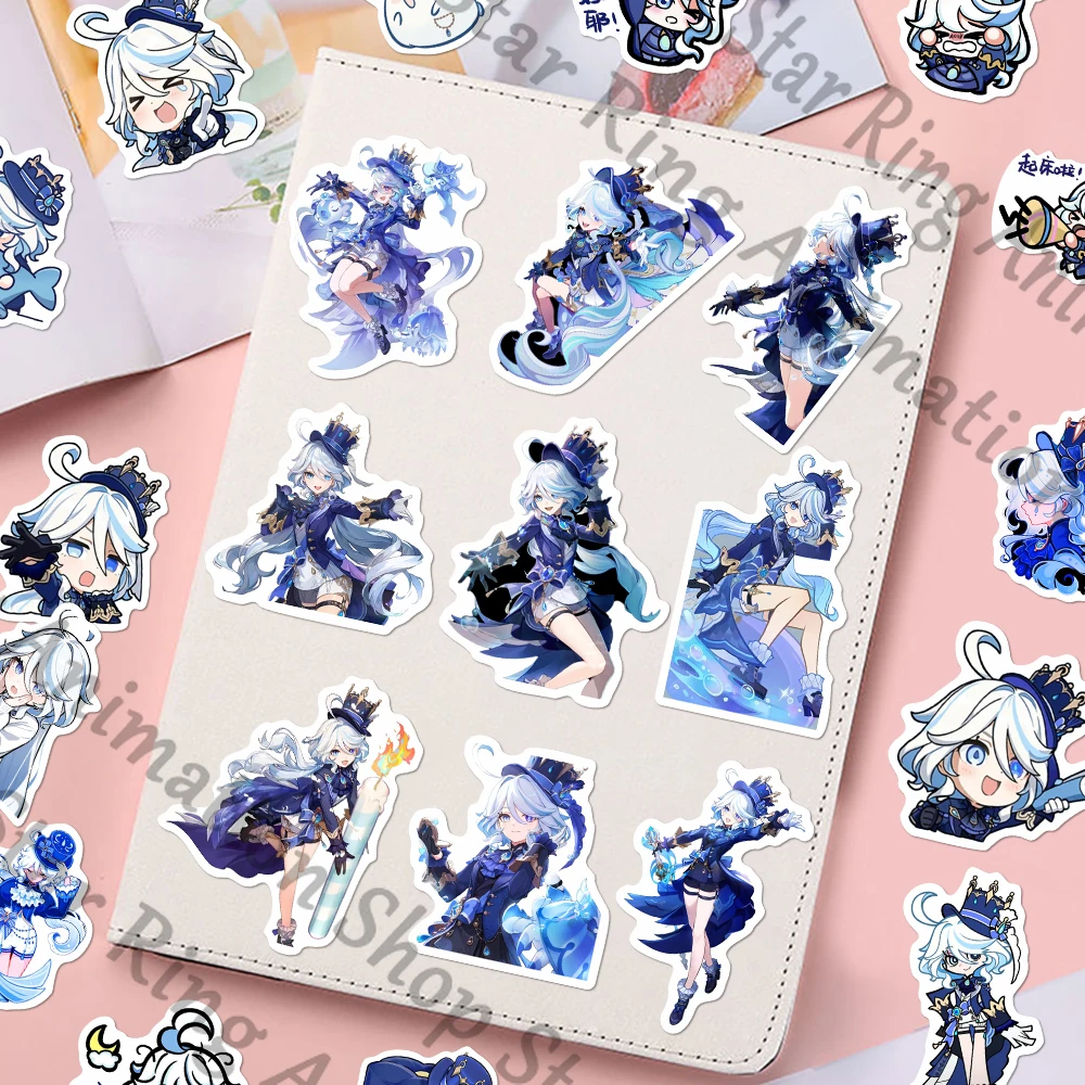 Genshin Impact Furina Anime Decal Paster Sticker Tags Student School Stationery Cospaly Cartoon Decorate Gift