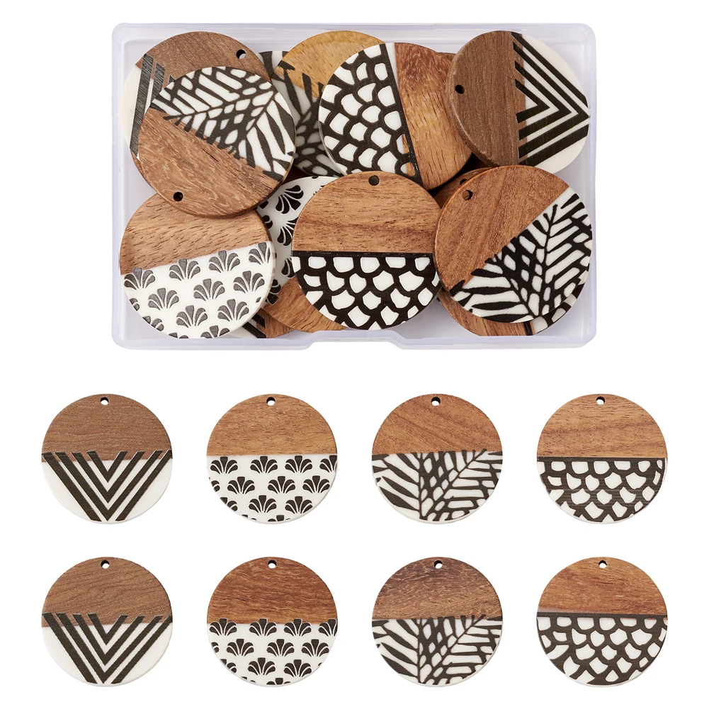 1 Box Polygon Resin/Walnut Wood Pendants Flat Round Heart Charms For Women Jewelry Making DIY Earrings Nacklace Accessories Gift