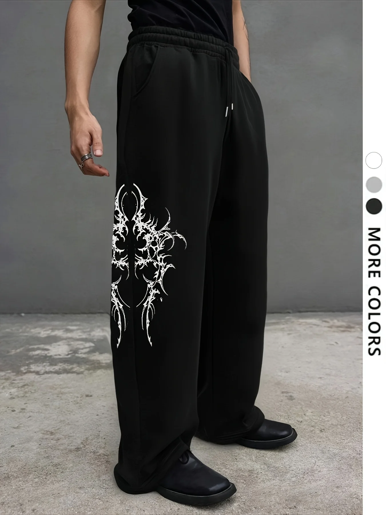 

Men's Gothic style dark casual running pants loose straight leg drawstring waist pants comfortable running pants for all seasons