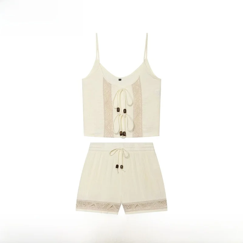 

Spring Summer New Arrival Women's Fashion Knot Embroidery Top Shorts Set ZR Style Short Sleeve Clothing Ensemble