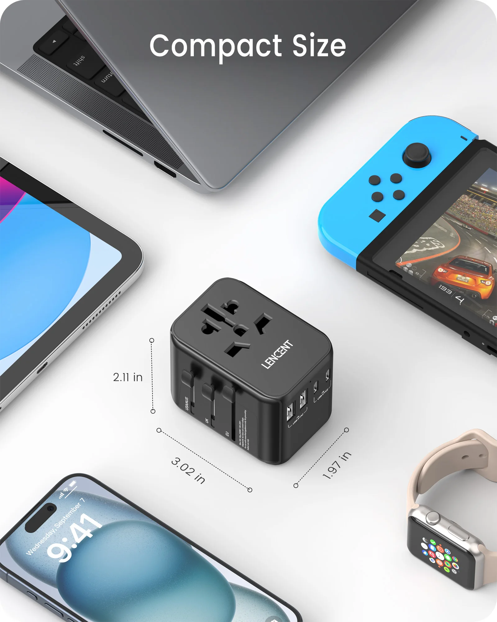 LENCENT 65W/45W/30W GaN Universal Travel Adapter with USB-A and Type C Fast Charging Power Adapter EU/UK/USA/AUS Plug for Travel