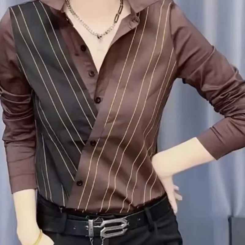 Spring Autumn New Fashion POLO Collar Long Sleeve Striped Women\'s Clothing Blouses Loose Cardigan Button Temperament Thin Shirts