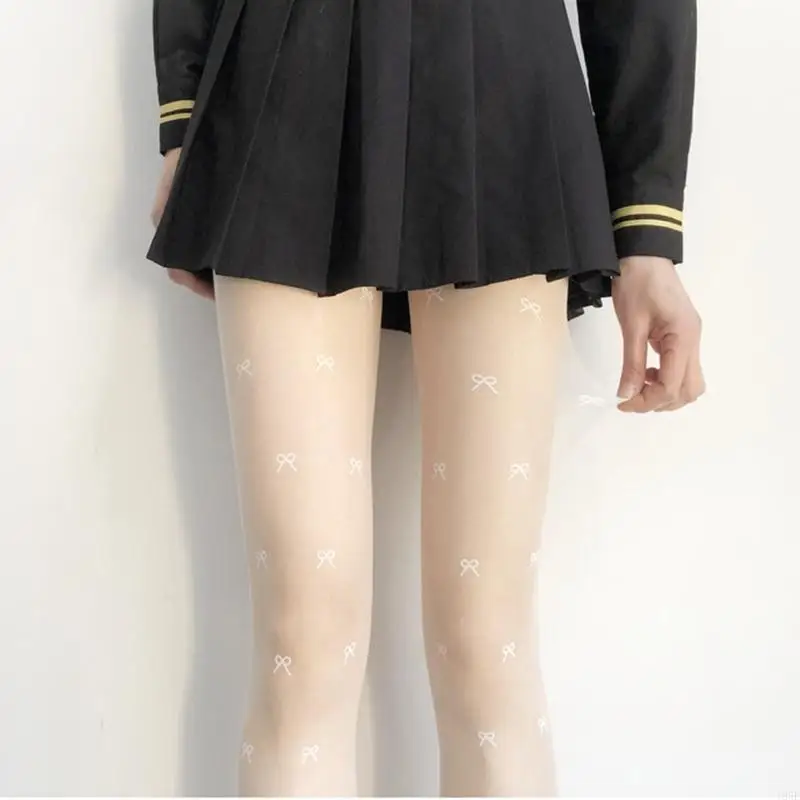 

195E женские тонкие прозрачные колготки в японском стиле с милым бантом и жаккардовым узором прозрачные колготки Лолита каваи