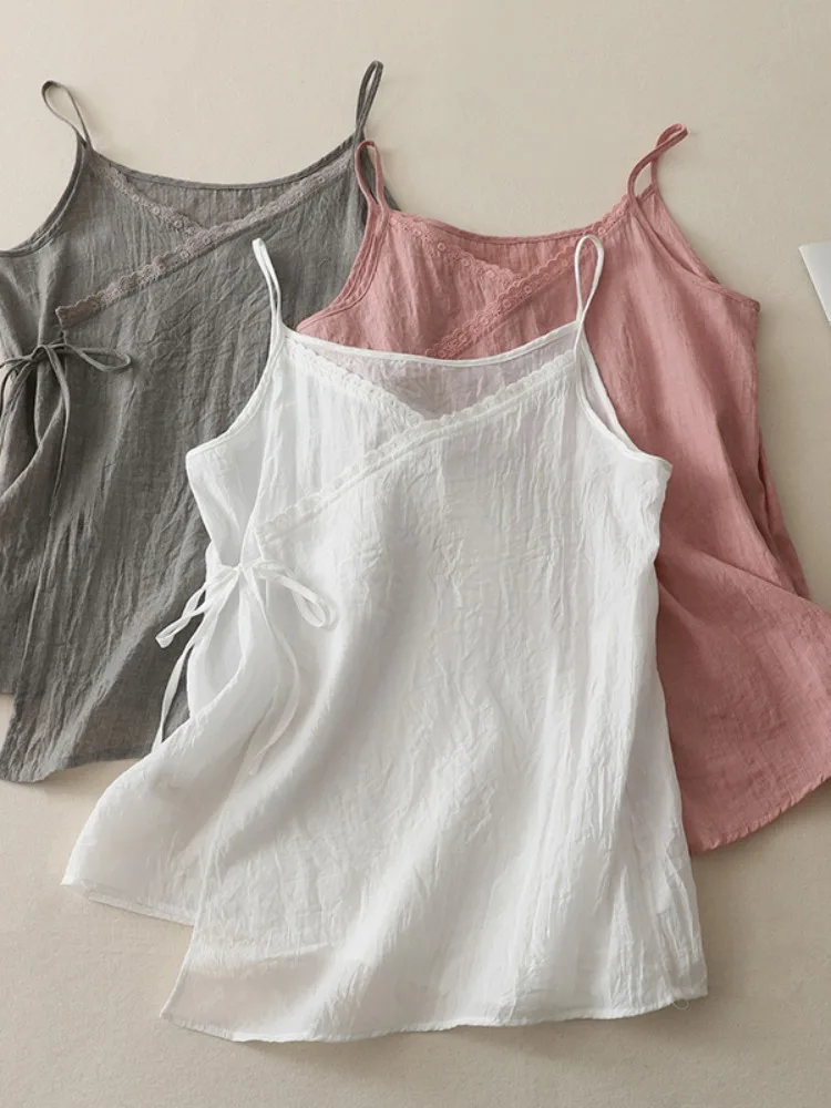 Nuevo Ceco de Lino y Aodón Asimétrico de Estilo Chino, Tendencia Nacional, para Mujer, Verano, Informal, Hoado, sin Ma...