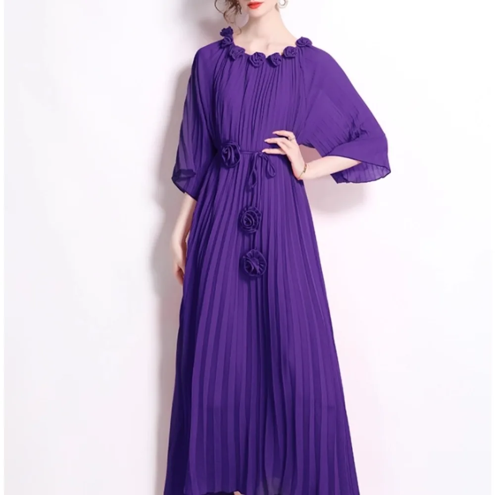 Abito estivo sottile gotico da donna, festa di compleanno, moda tridimensionale in chiffon plissettato dolce sexy