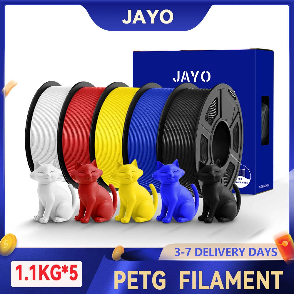 

JAYO 5Roll PETG/PETG Clear 3D Printer Filament 1.75 ±0.02mm 1.1kg/roll High Toughness Neatly Wound Filament Fit Most FDM Printer