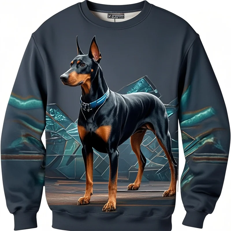 Cool Animal Dobermann 3D Printing Sweatshirts Doggy Dobermann Graphic Round Neck Hoodies Kid Fashion Clothing Mens Sweatshirts