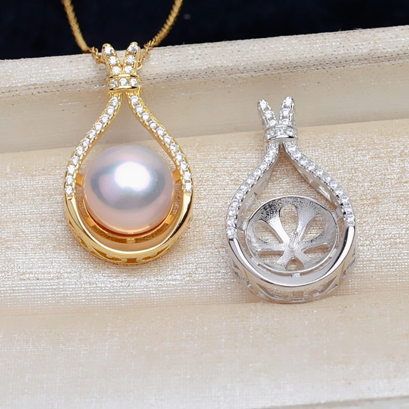 

Luxury S925 Sterling Silver 11-12mm Pearl Semi Mount Pendant Setting for Jewelry Making Women Jewellery Accessories 5030