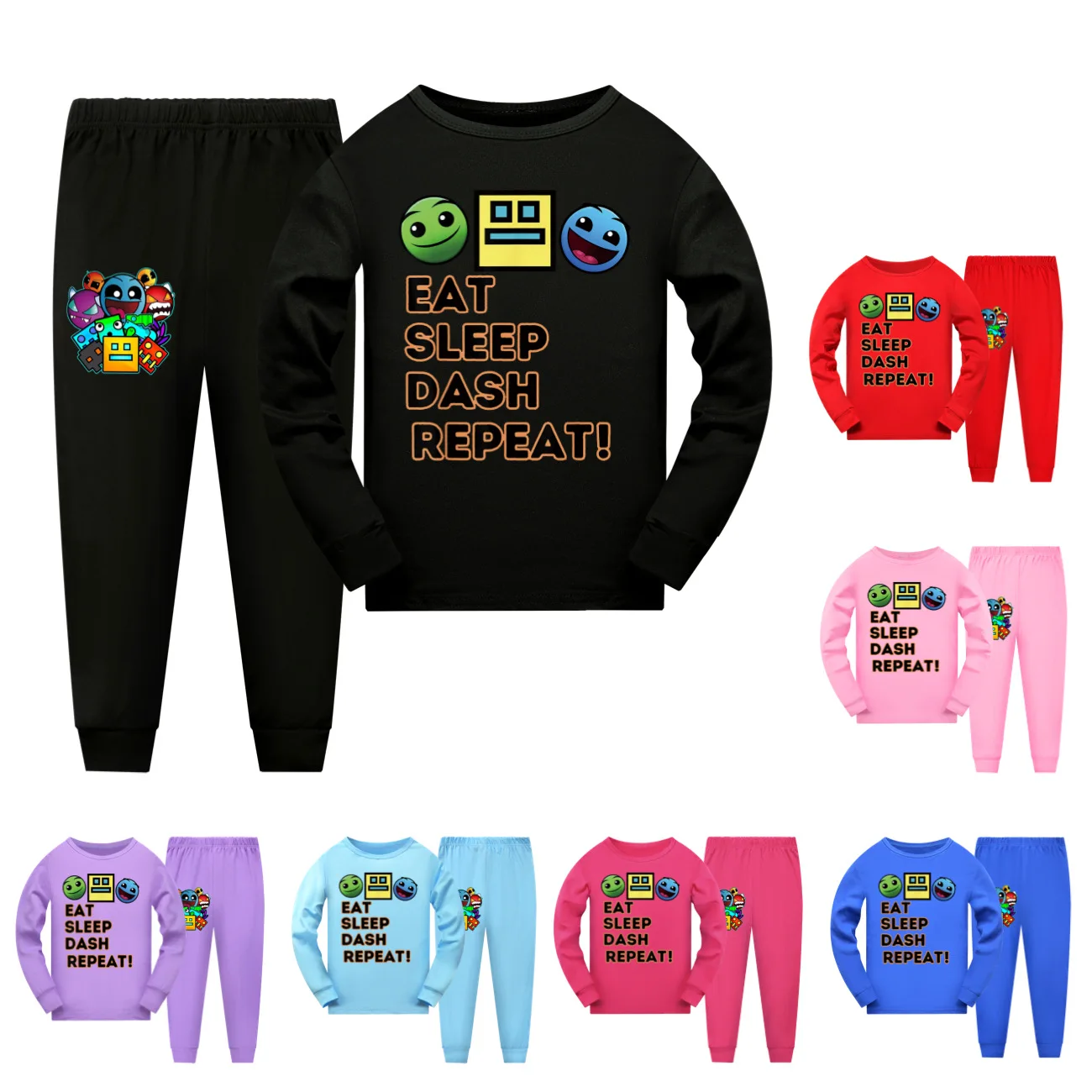 

Geometry Dash Pajama Sets Kids Cube Game T-shirt Pants 2pcs Set Baby Boys Cartoon Pyjamas Girls O-neck Sleepwear Children's Sets