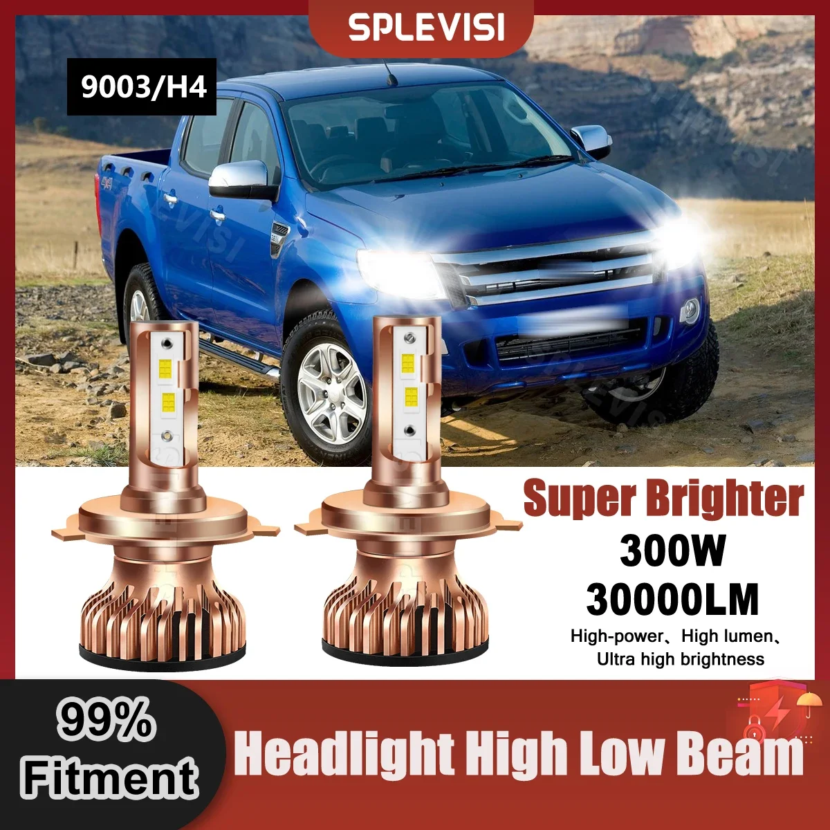 

6000K White 9003/H4 LED Headlight High Low Beam Bulbs 9V-24V For Ford Ranger 2014 2015 2016 2017 2018 2019 Replace Car Light