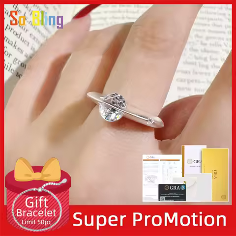 So-Bling 925 Sterling Silver Moissanite Rings Rotating Universe Star Ring with White Gold Plated Lab Diamond Eternity Band Rings