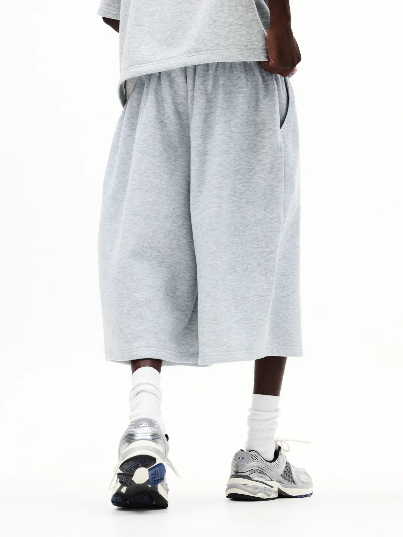 Adult Fashion Casual Light Heather Grey Basic Loose Wide‑Leg Knit Cropped Pants