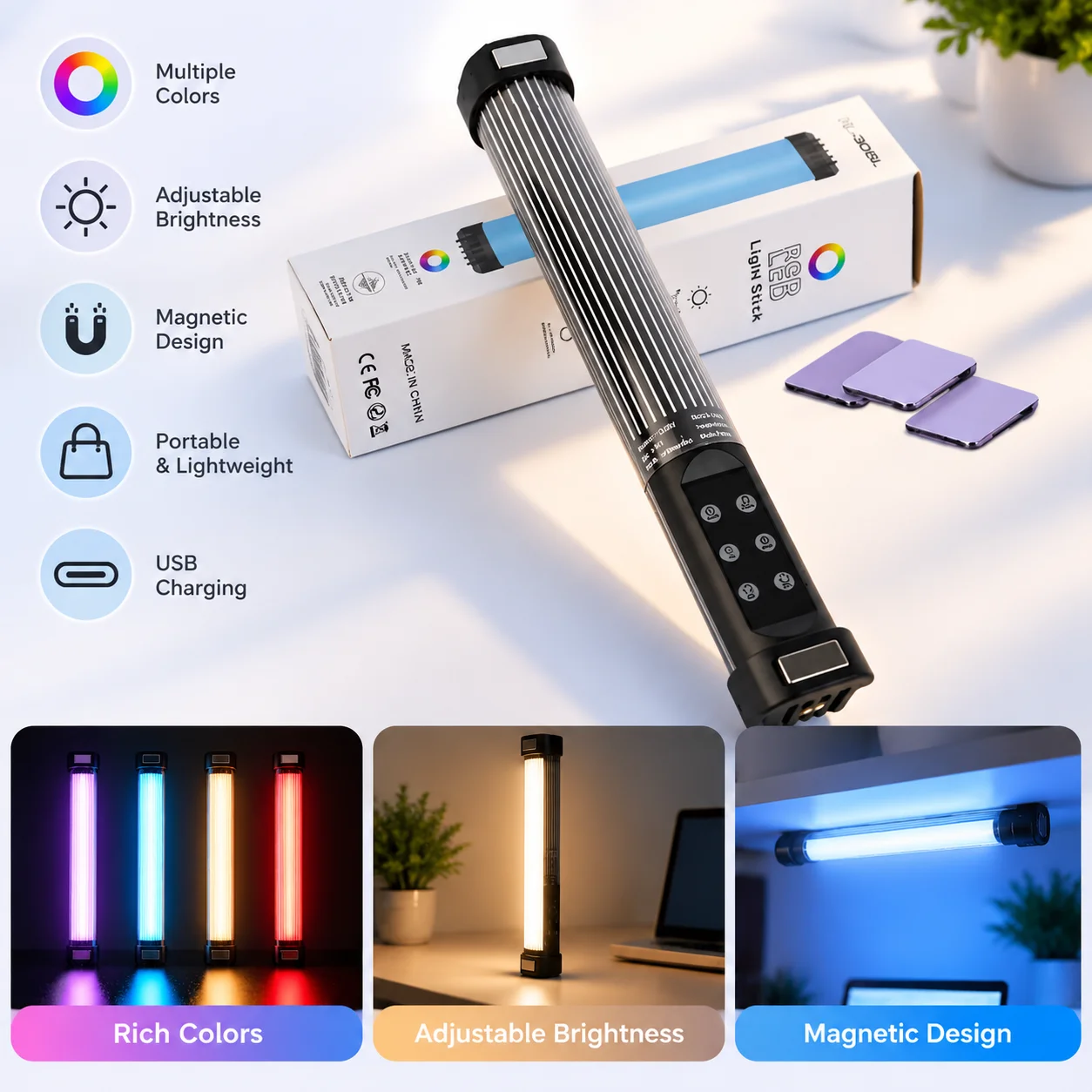 Gashapon Portable Rgb Led Light Stick Handheld Fill Light Color Changing For Video Shooting Vlogging Outdoor Live Stream