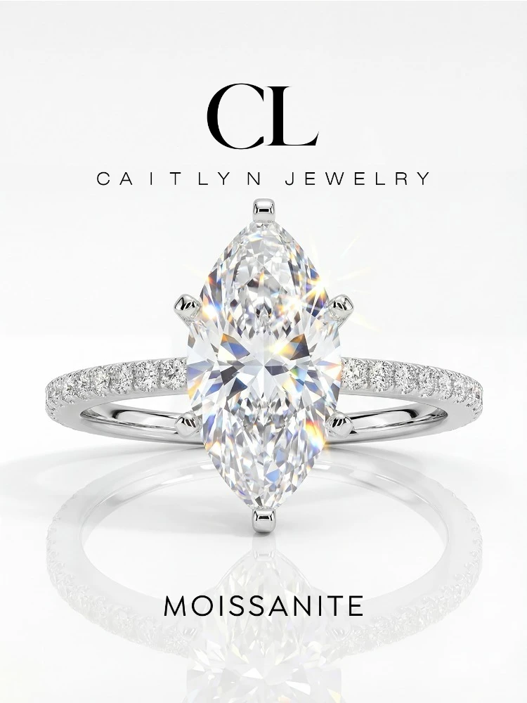 Luxuriöser 2CT Echter Moissanit-Diamant Marquise-Ring für Damen 925 Sterling Silber Jubiläums-Party Hochwertige Feine Schmuckstücke – Detail 1