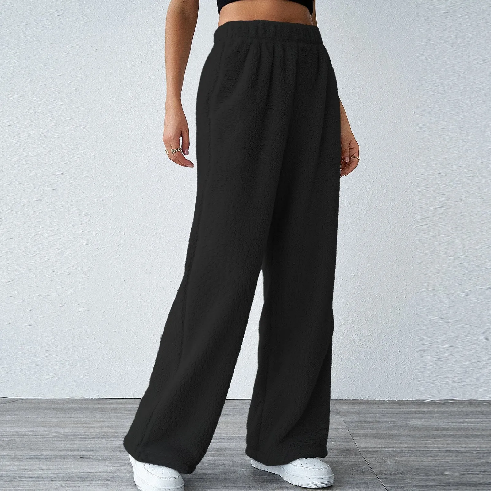 

Grey White Black Women Casual Long Pants Elastic High Waist Drawstring Wide Leg Trousers Loose Sport Yoga Sweatpants With Pocket