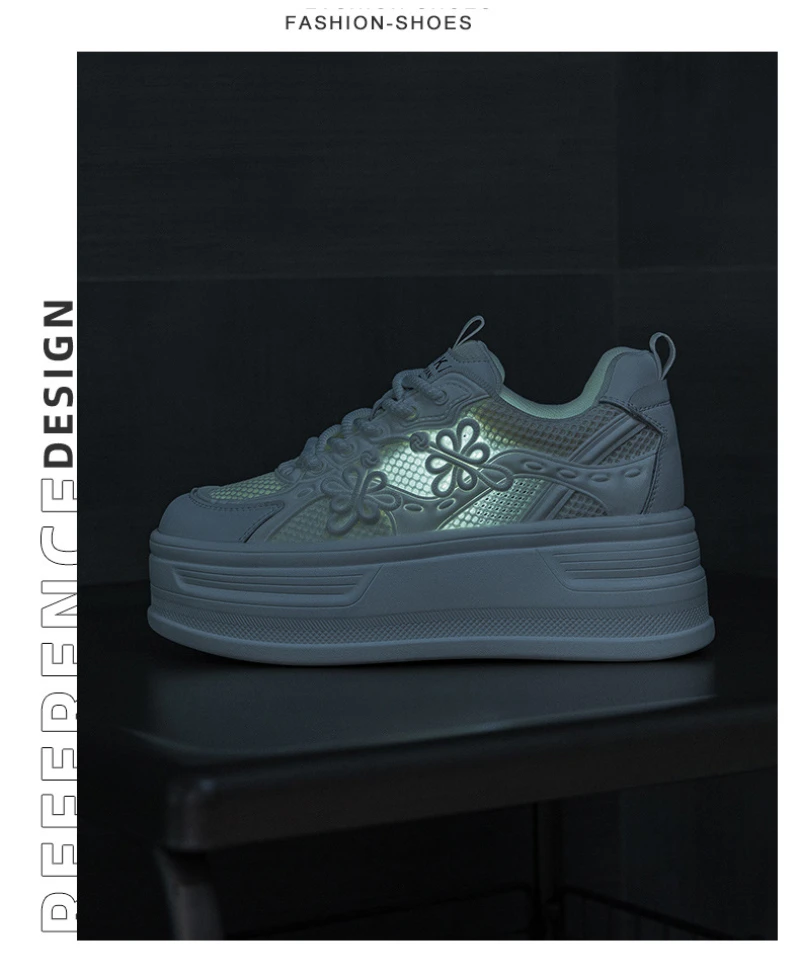 Womens White Mesh Platform Sneakers Breathable Thick Sole Casual Shoes With Flower Embroidery Lightweight Non Slip For Summer Da