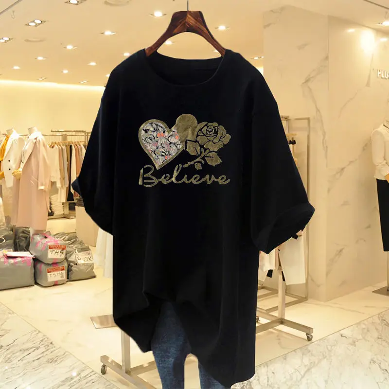 Women Clothing Short Sleeve Causal Cartoon Printed T-shirt Summer Basic Loose All Cotton Tees PDlj629