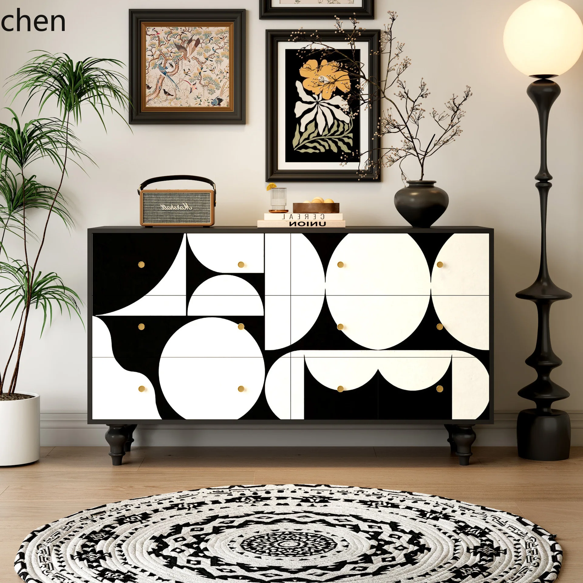 YFY  Retro Six-Drawer Cabinet Sideboard Wall-Mounted Storage Cabinet for Living Room and Bedroom Multi-Functional Storage